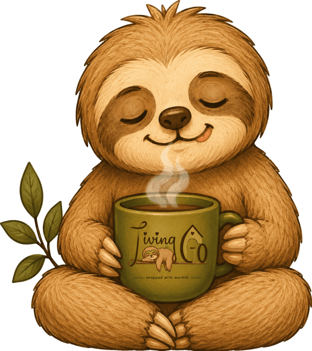 LivingGo mascot holding coffee - Find verified student PGs in Delhi